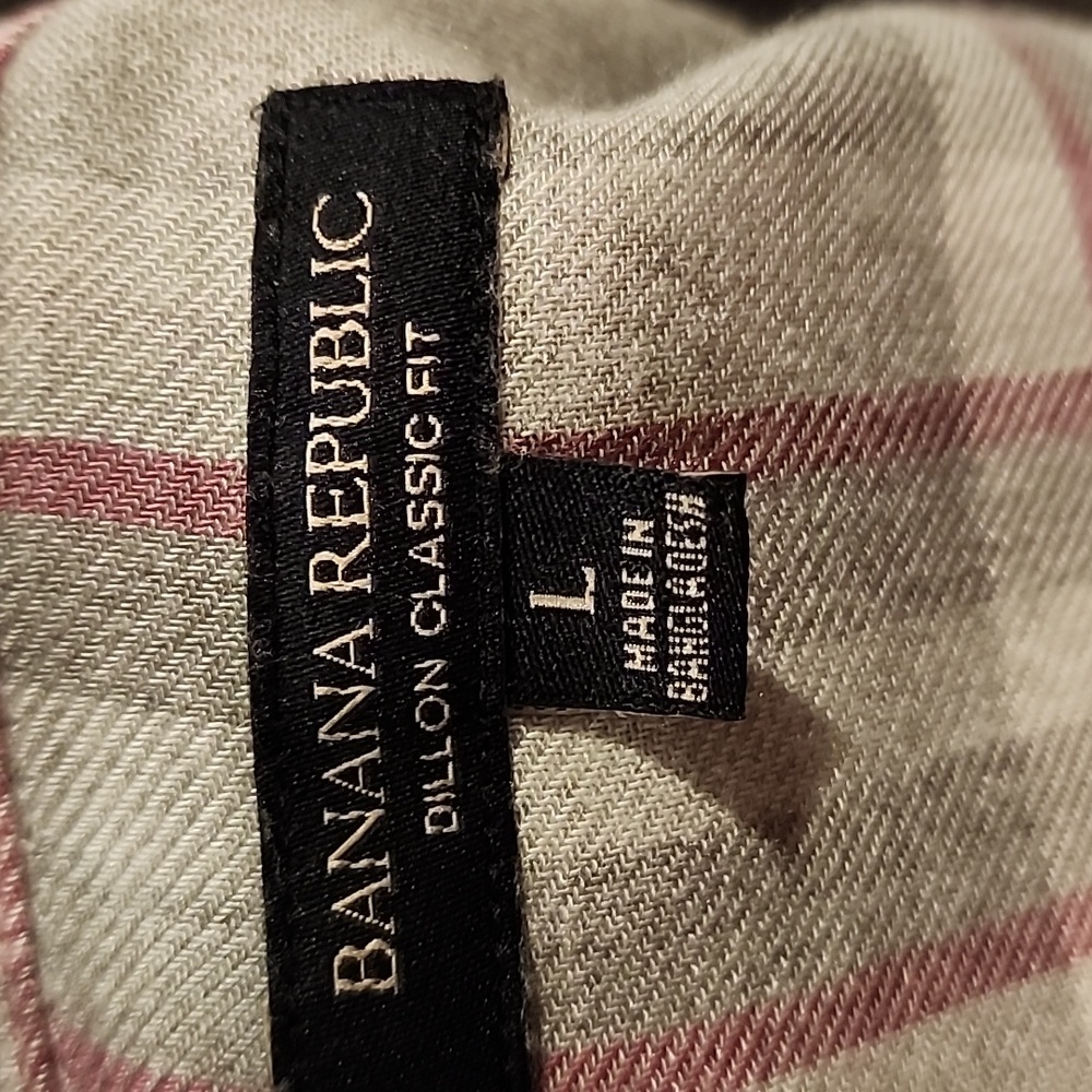Banana Republic Dillion classic fit gray/white/pink plaid button up size L PTP22 - Picture 6 of 6